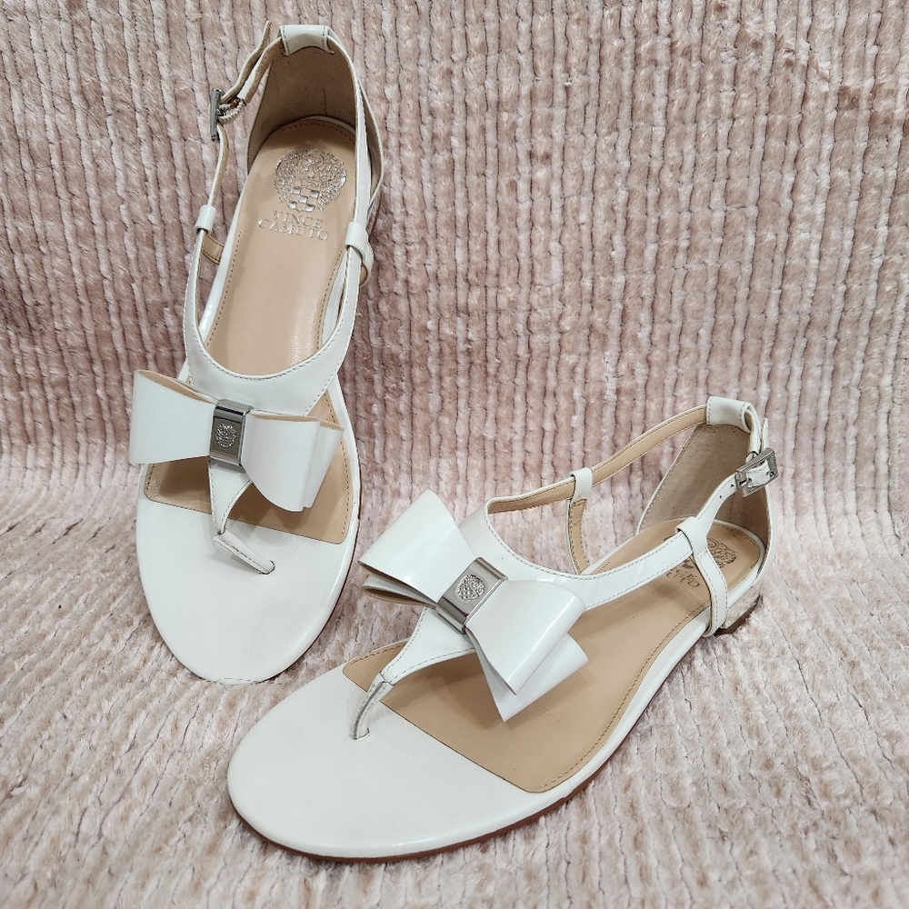Vince Camuto Leather Harmonia Bow Sandals,  Color: White, Size: 10W